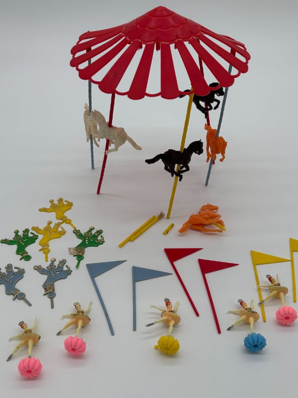 Lot Of 24 Vtg 60s 70s Cake Cupcake Toppers Picks Ballerina Clown Carousel Horse